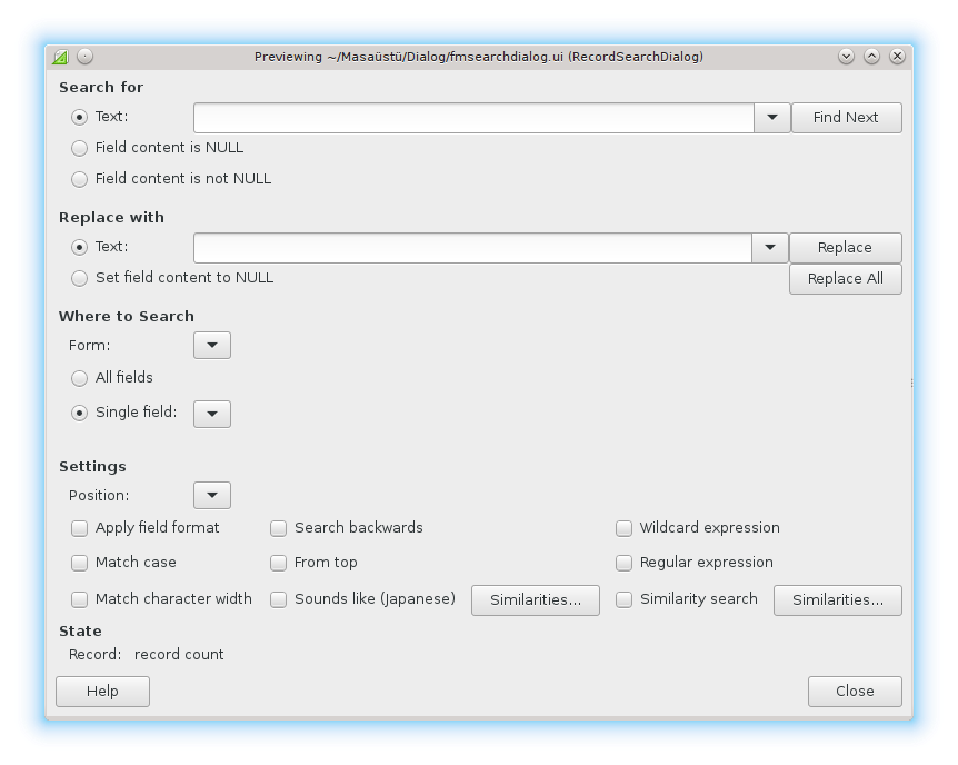 Proposed design for LibreOffice Base Find and Replace dialog