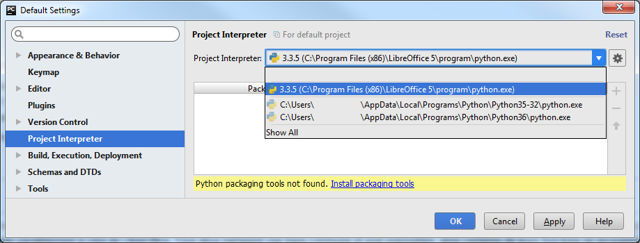 Setting LibreOffice internal Python in PyCharm